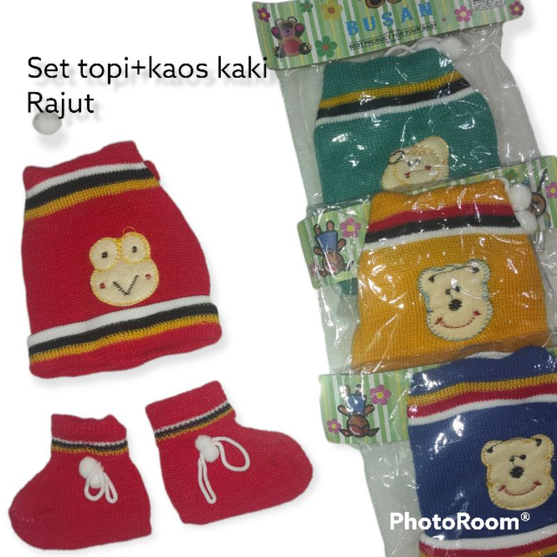 Setelan Topi Plus Kaos Kaki Bayi Bahan Rajut Halus