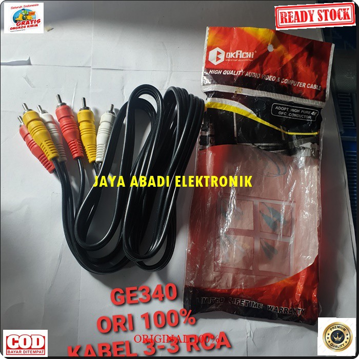 G340 ORIGINAL kabel rca audio video 1,5 meter sound suara tv dvd stereo jek jack sambungan elektronik elektrik monitor speaker spk musik DLL multi fungsi universal G340  KABEL RCA AUDIO VIDEO 3 - 3 kuning merah biru * Penyambungan Kabel Multifungsi Audio.