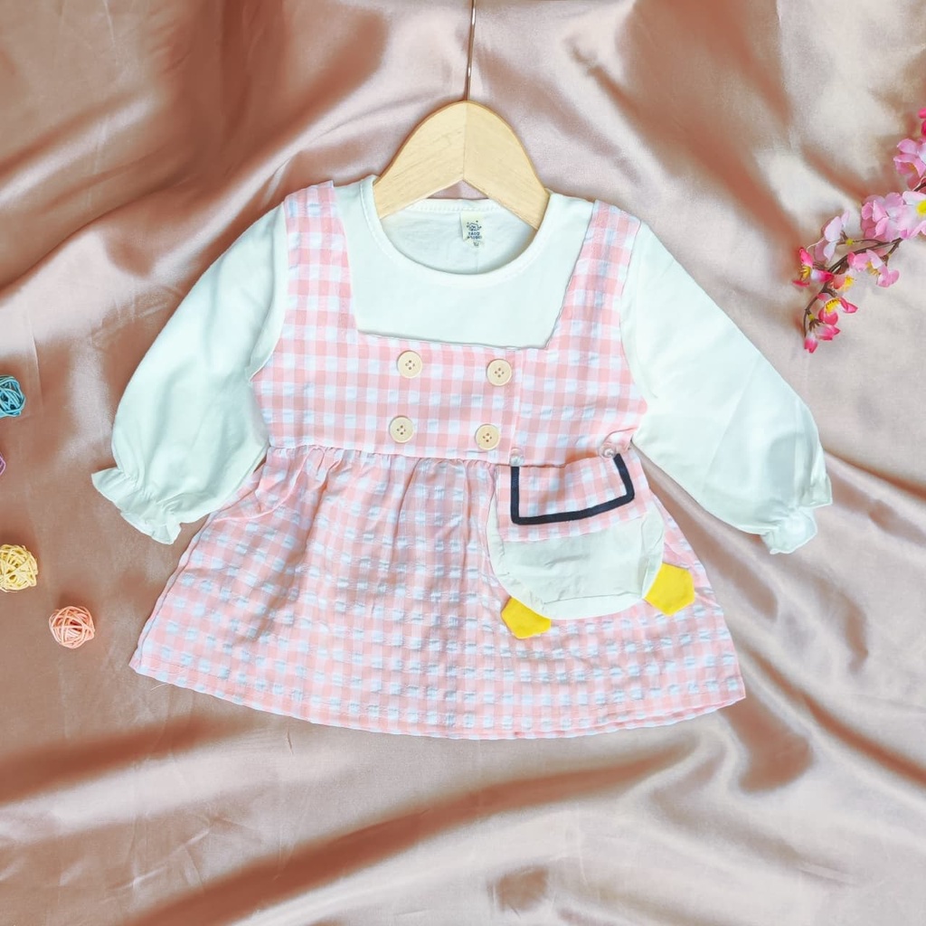 Promo !! Dress anak perempuan import / Dress bayi perempuan / Dress pocket duck button ukuran 1-3 tahun