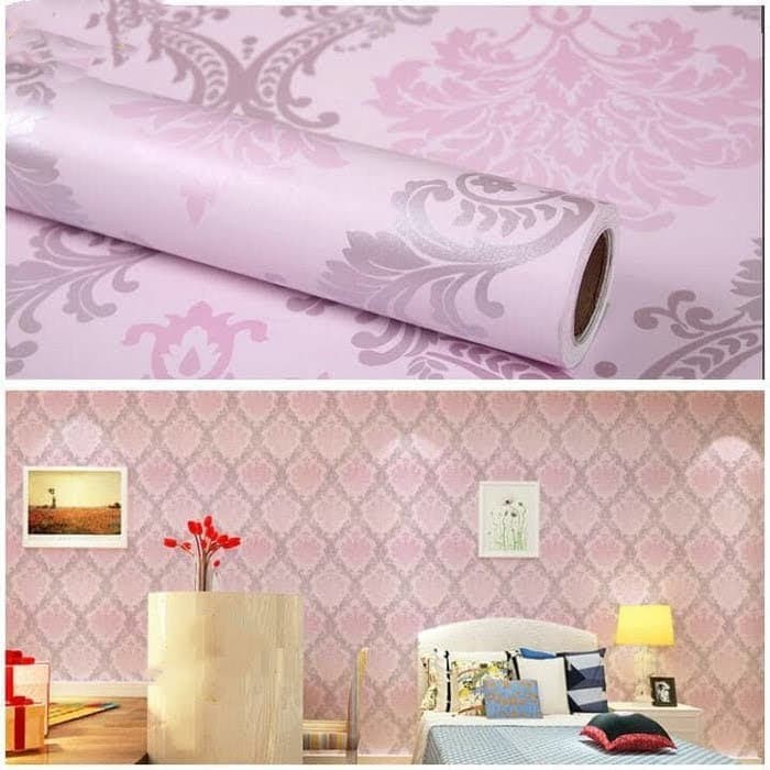Wallpaper Dinding Sticker Motif Klasik Batik Pink