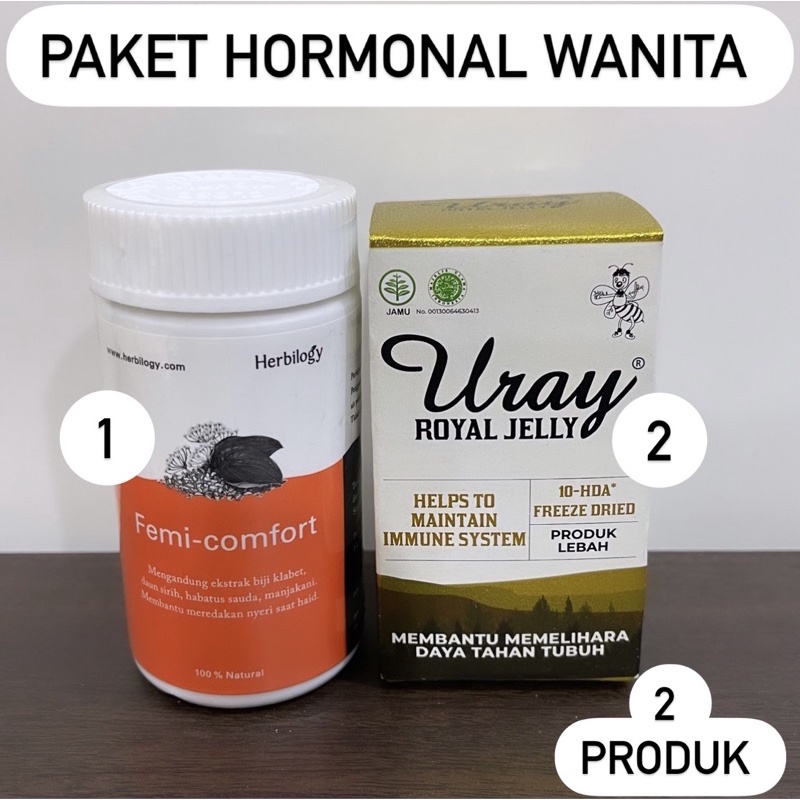 Paket Hormonal Wanita ( Femi Comfort Herbilogy + Royal Jelly Uray)