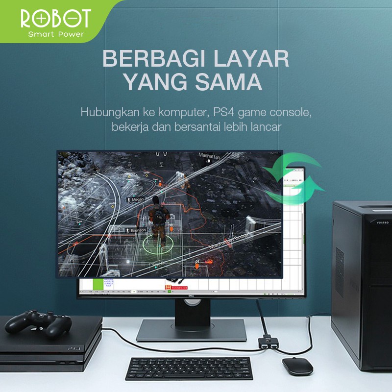 ROBOT HM103 HDMI switch and Splitter 2in 1out / 1in 2out Bi-Direction 4k Black - Garansi 1 Tahun