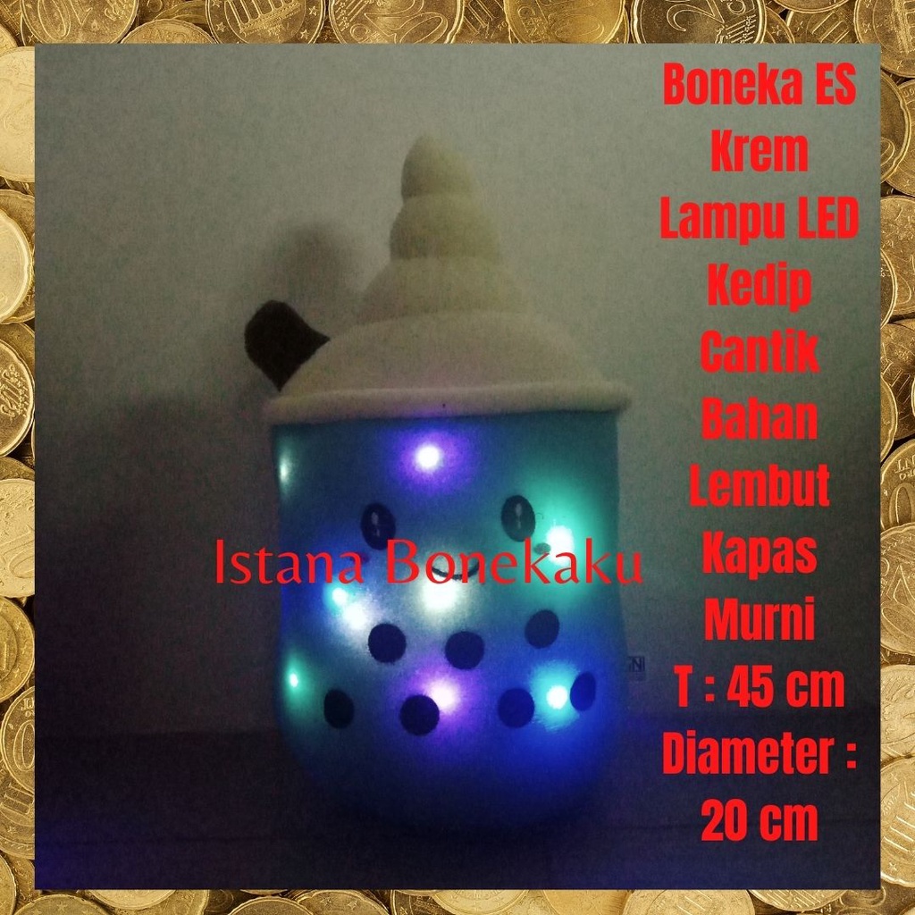 Boneka Boba Bantal Boba Ice Cream T : 45 cm Lampu LED Mewah Halus Isi Dacron Murni