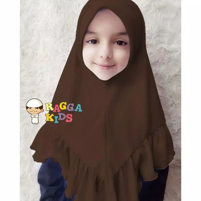 jilbab anak termurah (2-12 tahun) RGA Coklat Jilbab Anak Raggakids Khimar Aisyah Coklat Tua - Size M