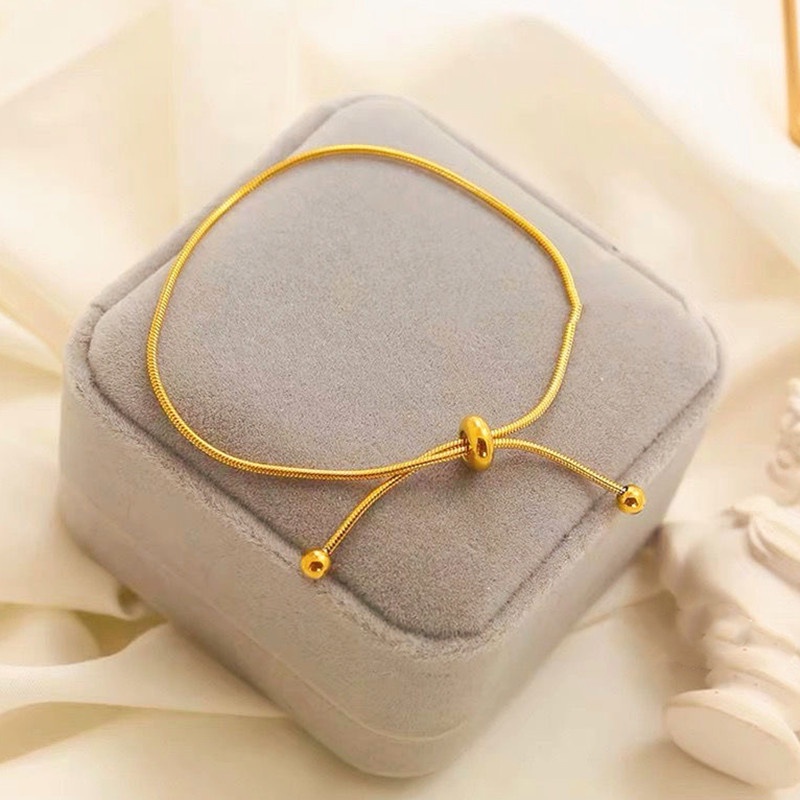 Gelang Titanium Serut Minimalis Lapis Emas 18k Wanita Anti Karat Aksesoris-Emas