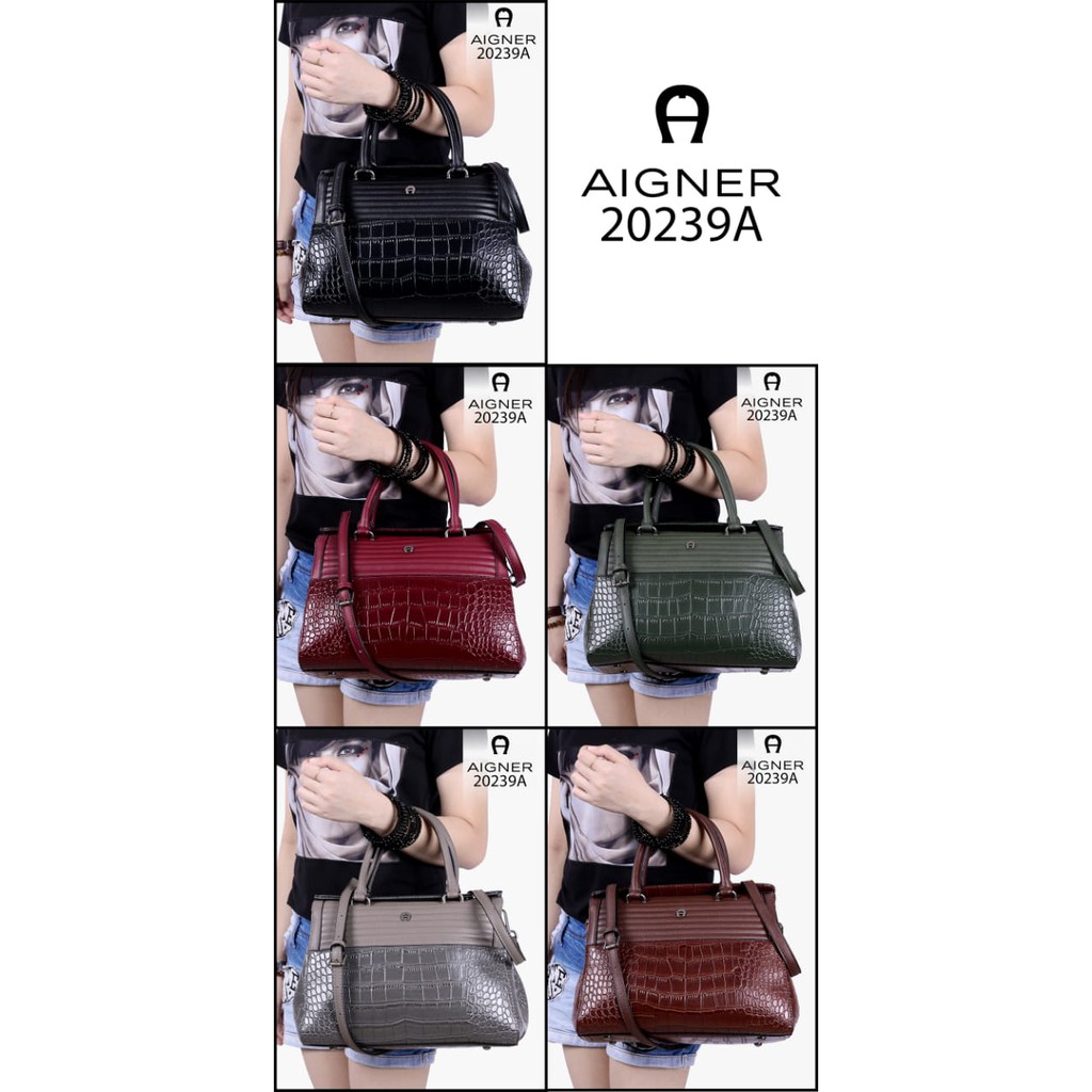 20239A New Arrival Design AIGNER Vintage Valois Shoulder Bag Croco Vs Leather