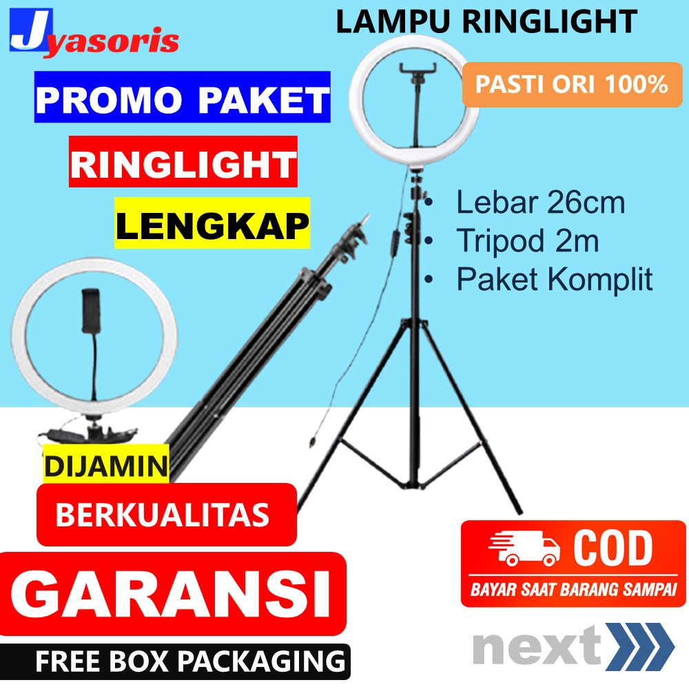 TRIPOD RING LIGHT SELFIE LAMPU RINGLIGHT 26CM LED LAMPU MAKE UP BULAT VLOG LAMPU RING VIDEO JS36