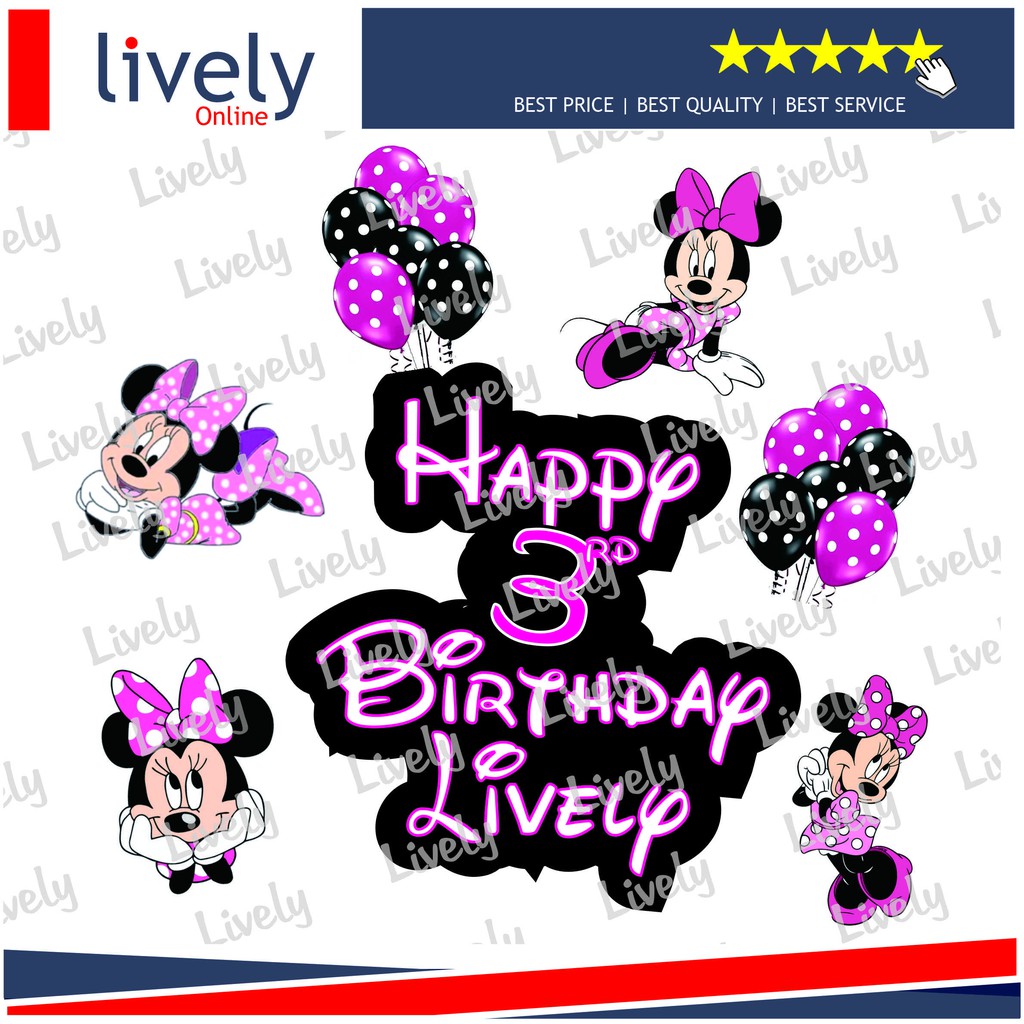 CUSTOM NAMA CAKE TOPPER KARAKTER HIASAN KUE HBD HAPPY BIRTHDAY MICKEY MINNIE 03 set