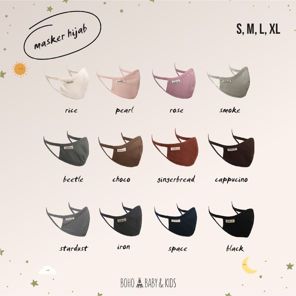 Masker Bohobaby 3 Lapis Dewasa Hijab Remaja Anak Bayi 2/Penutup Wajah Kain Katun Nyaman Halus Tebal