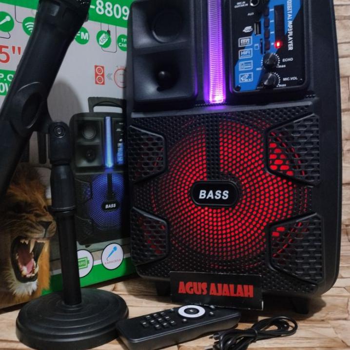 Keluaran Terbaru.. speaker bluetooth karaoke 8,5 inch mic wireless x bass radio fm 5000watt LED xtra