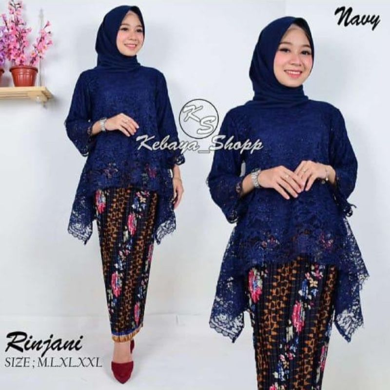 Setelan kebaya brukat rinjani mix rok plisket