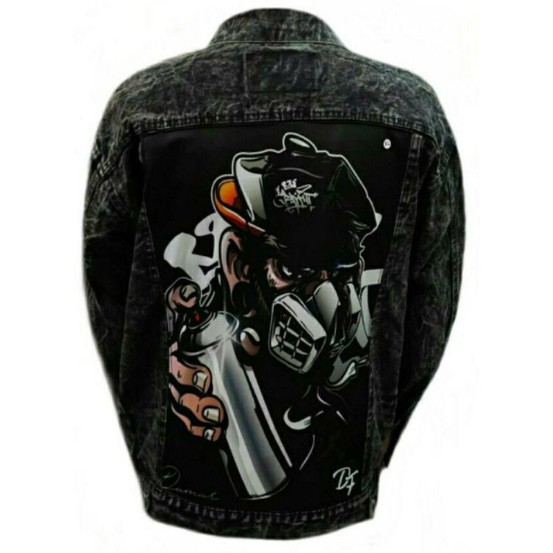 Jaket jeans pria kikinian/jaket jeans motif/Jaket jeans senwost motif gambar/Jaket Pria terbaru