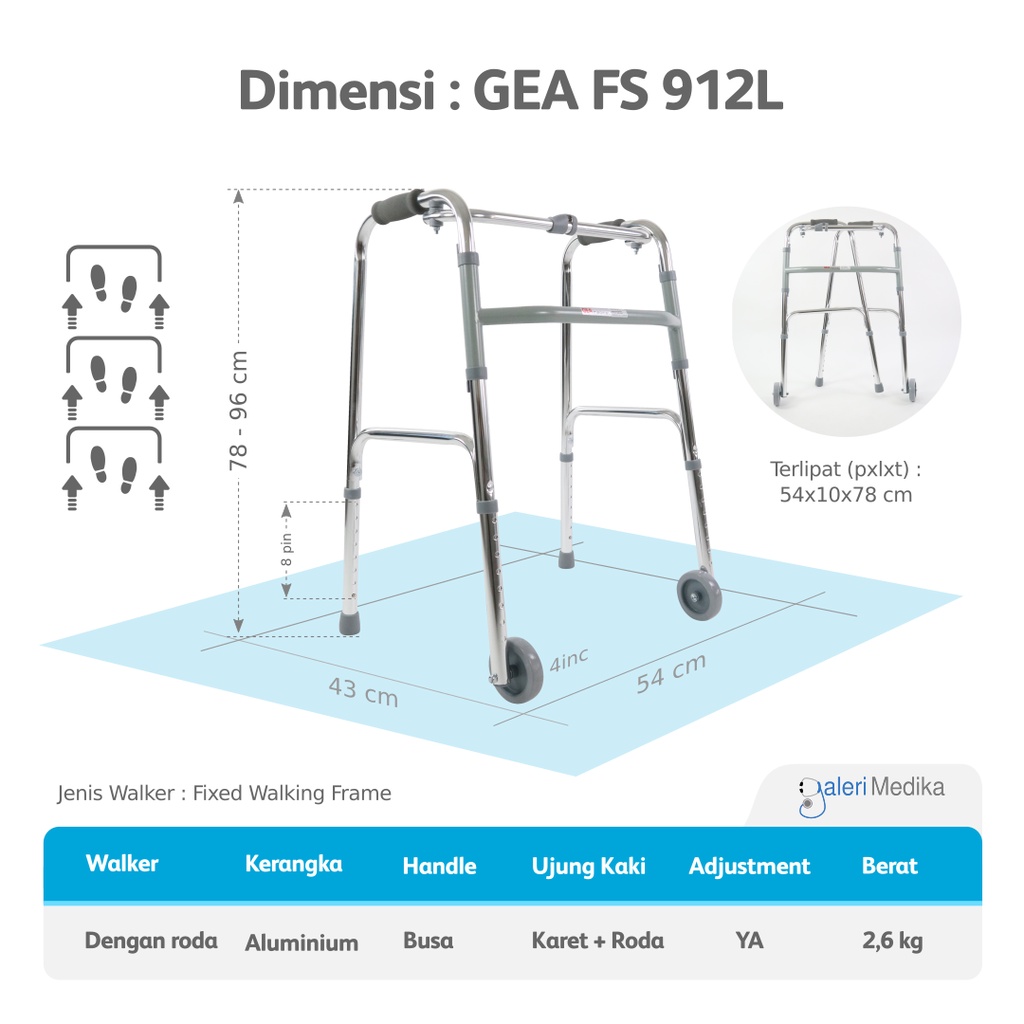 Walker Alat Bantu Jalan dengan Roda GEA FS912L / FS 912 L / FS-912L