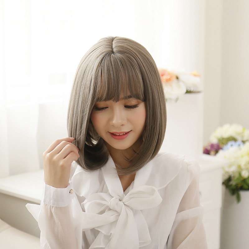 Wig Dewasa Rambut Pendek Lurus Full Lace / Straight Hair Extension Poni Depan Rambut Palsu Korea C3 F697