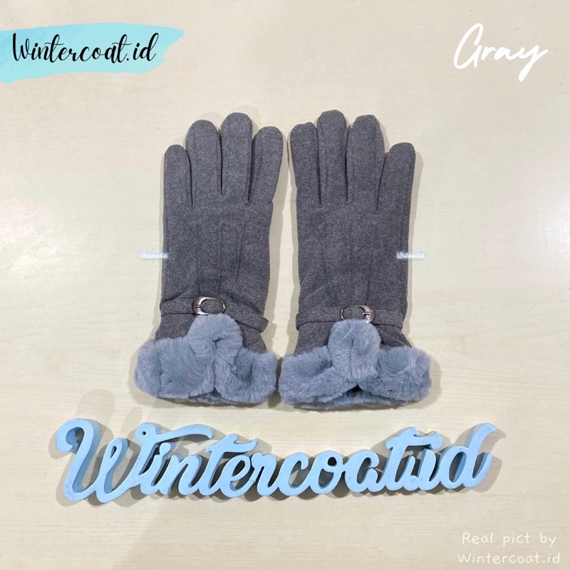 Gloves winter wanita suede fur hangat import sarung tangan cewek fashionable musim dingin