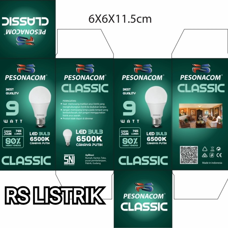 LAMPU LED PESONACOM CLASSIC BULB 9 Watt CAHAYA PUTIH 6500K