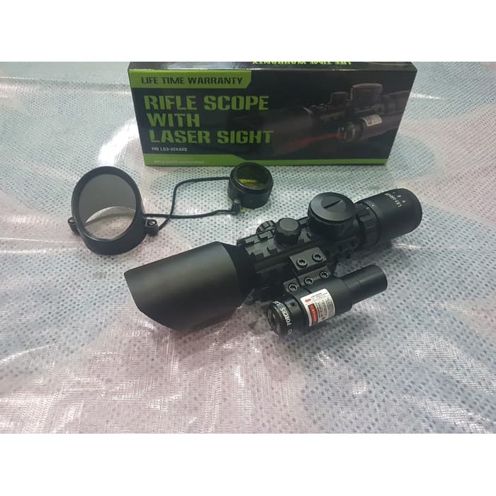 Telescope Teleskop Teropong Scope + Laser Scope ACCURATE M9 LS 3-10x42 E
