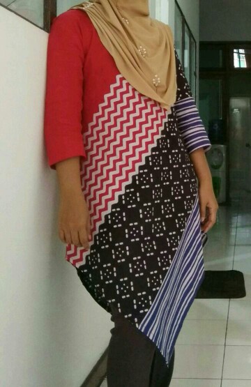 Dt Colletion-tunik Batik Wanita/cewek Lengan Serut Pekalongan Motif Kipas Hitam