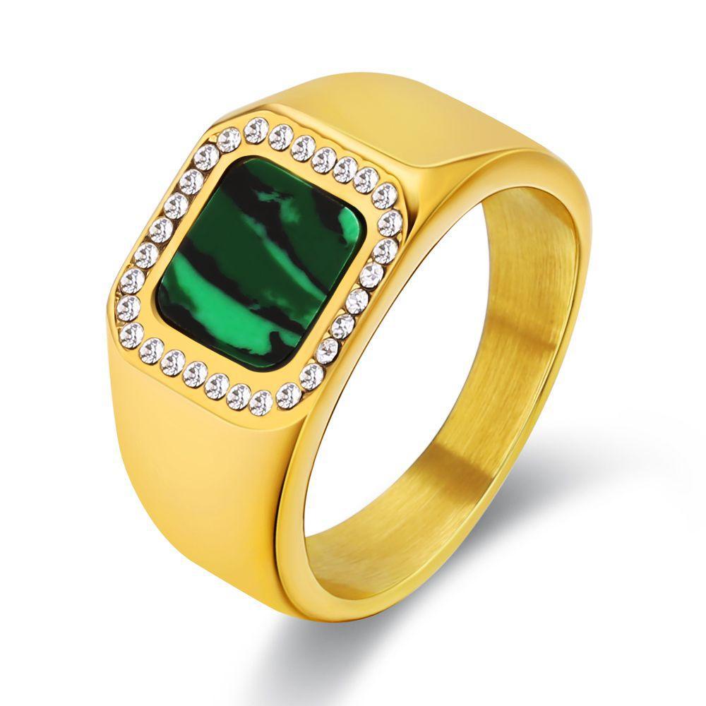 Cincin Bahan S925 Silver Gold Titanium Steel Aksen Batu Permata Bentuk Persegi Untuk Pria
