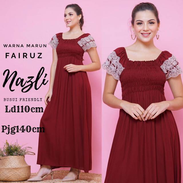 Daster arab Fairuz NAZLI Polos Dress Rayon Kerut Original Label by Fairuz