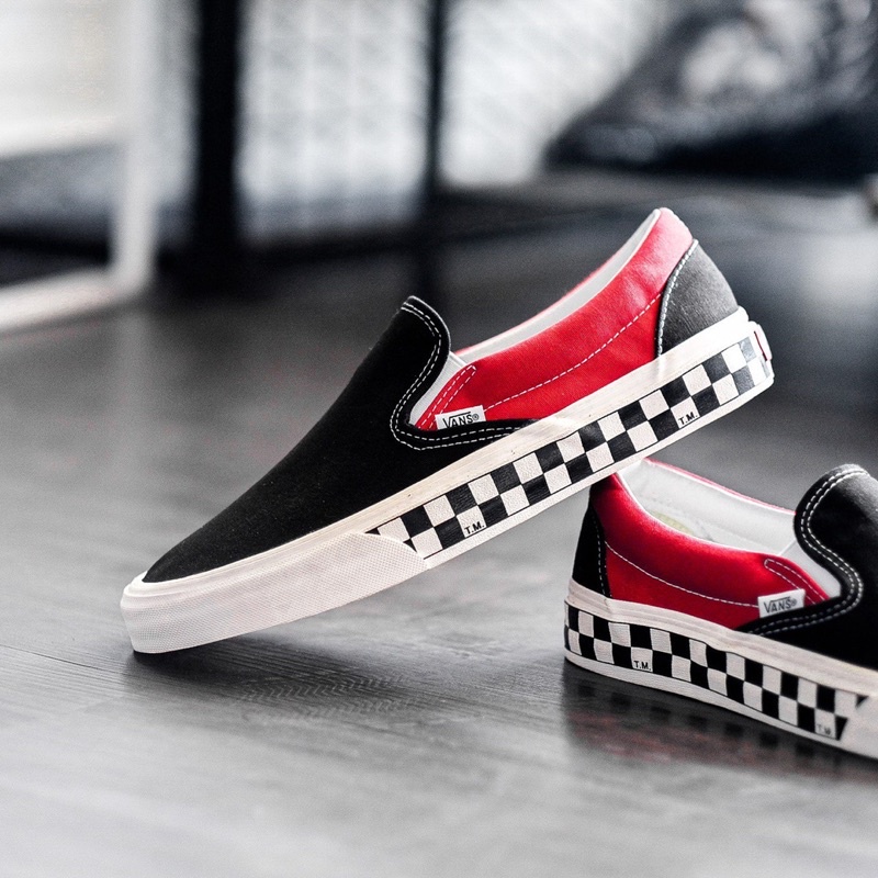 VANS SLIP-ON BMX CHECKERBOARD BLACK RED ORIGINAL 100%