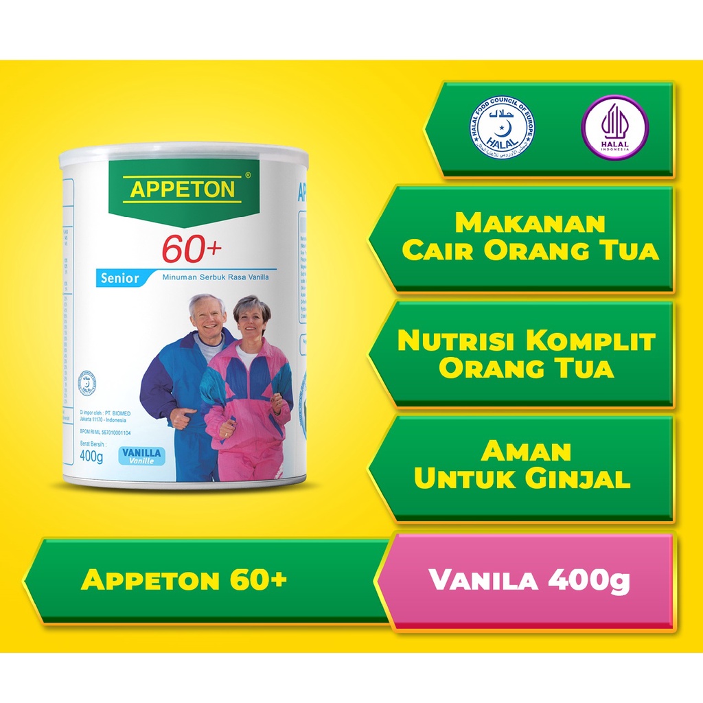 APPETON 60+ / Susu Lansia - Orang Tua (Vanilla) 400 / 900 Gram Appeton 400gr Appeton 900gr