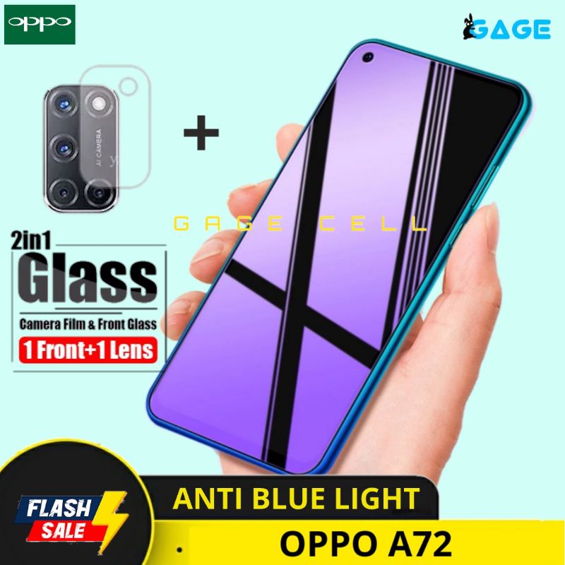2in1 TEMPERED GLASS TG ANTI BLUE LIGHT RADIASI OPPO A73 FULL LAYAR KAMERA SCREEN PROTECTOR