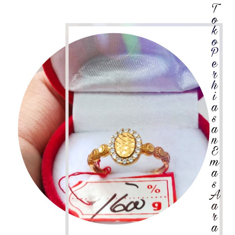 Cincin Emas 375 Cor Bulat Permata