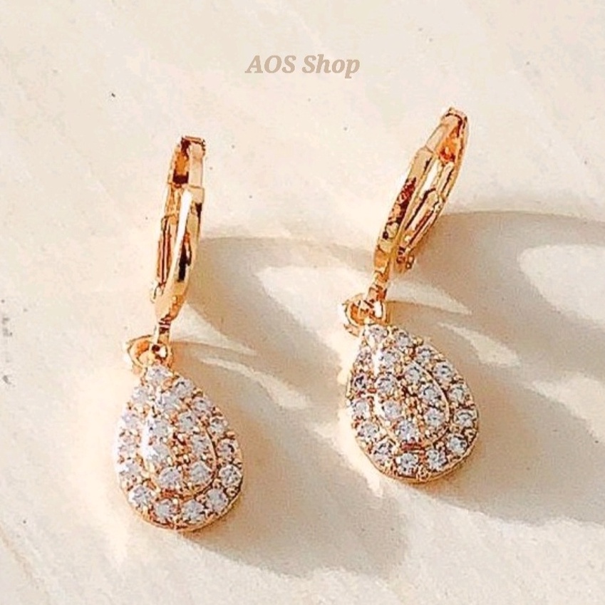 Anting Wanita Oval Tetes Full Zirconia Gold