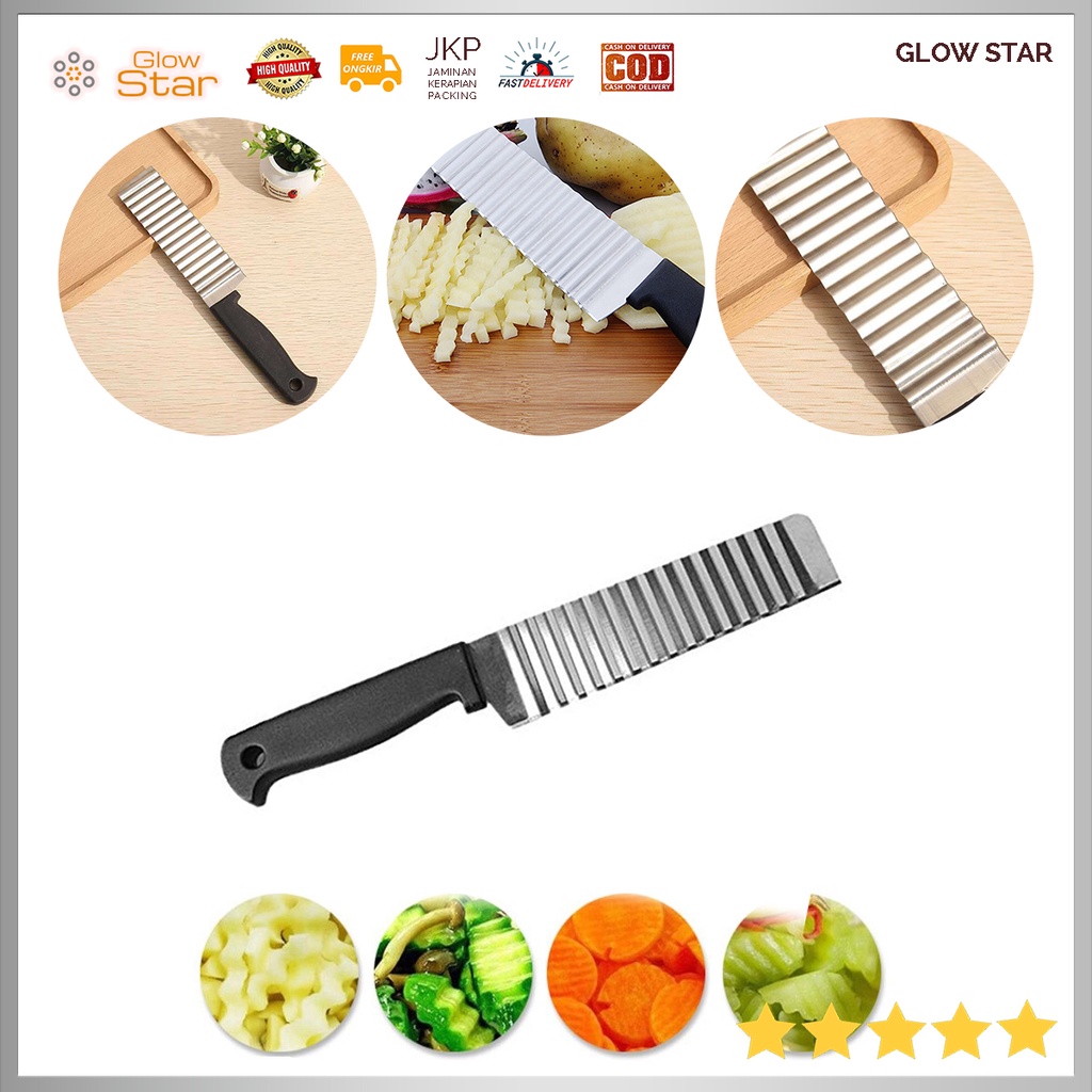 Potongan Alat Pemotong Kentang Pisau Potong Zig zag garis Potato Chip Slicer Stainless Steel - Black