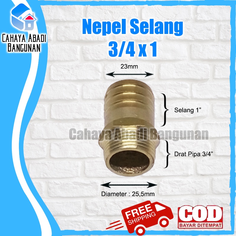 Nepel Selang 3/4 x 1 Inch Drat Luar Kuningan Sambungan Hose