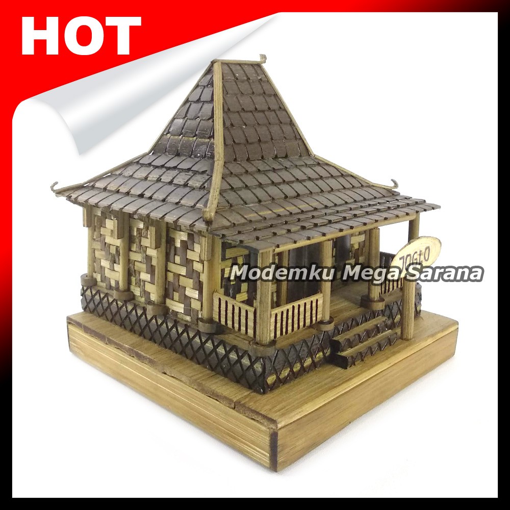 Miniatur Rumah Adat Jawa Tengah / Joglo dari bambu - 12x15x10 cm