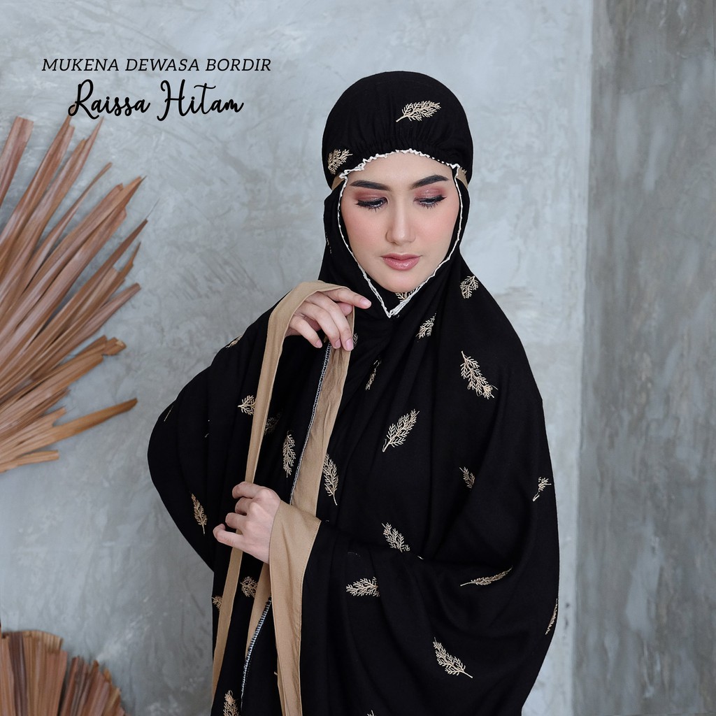 Nanoystore Official - Mukena Dewasa Premium Katun Rayon Motif Bordir Raissa Warna Hitam