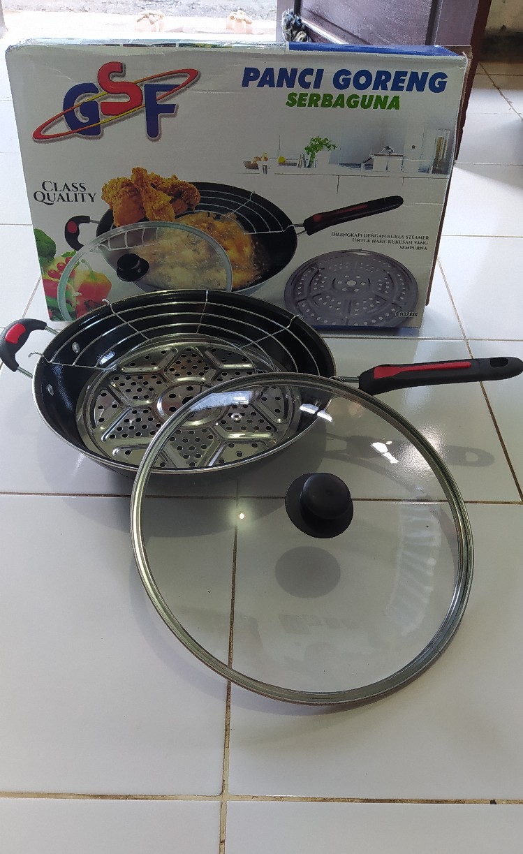 Wajan Goreng Penggorengan Serbaguna Teflon Tutup Kaca Gsf 1132k / 1132 K / 1132-k Ukuran 32cm