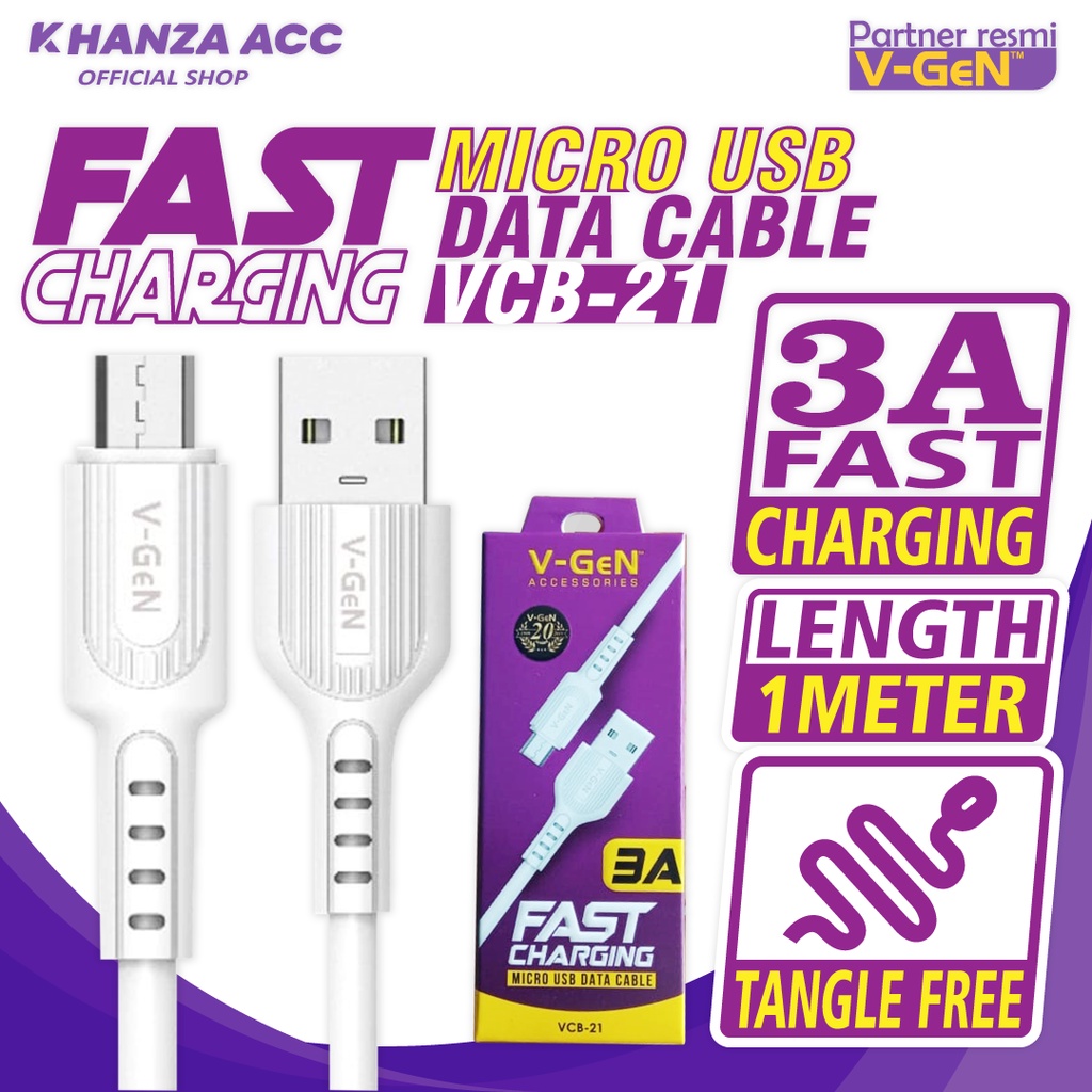 KHANZAACC V-GeN VCB-21 Kabel Data VGEN Micro USB Fast Charging 3A 1 Meter Original