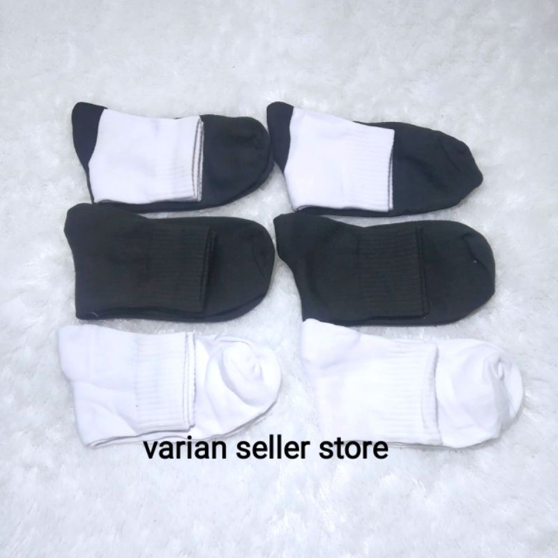 kaos kaki anak sekolah smp sma putih hitam pendek mata kaki polos bahan katun karet tebal sport ankle