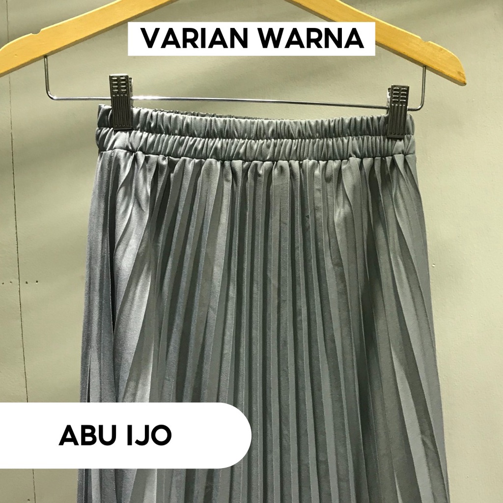 Rok termurah Jumbo Plisket Pendek Wanita 7/8 / Rok Payung Wanita-Abu Ijo