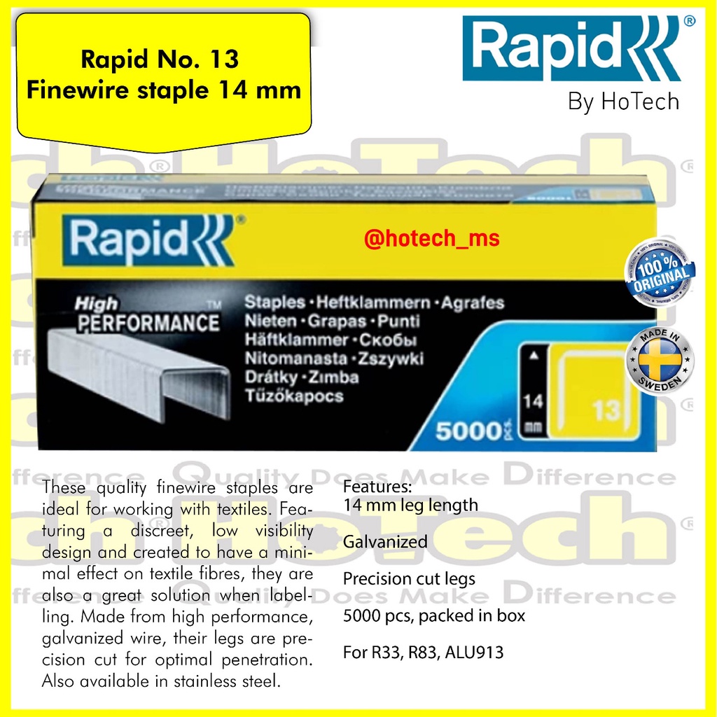 

Isi Staples RAPID | Refiil Staples RAPID | RAPID | ISI STAPLES 13/14MM GALVANISED, 5000 PCS