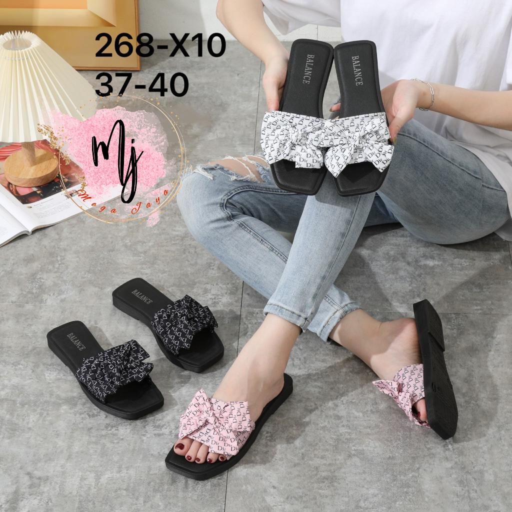 BALANCE Sandal Jelly Wanita Import Bahan Karet Empuk Elastis Ringan Motif Pita Sol Tebal