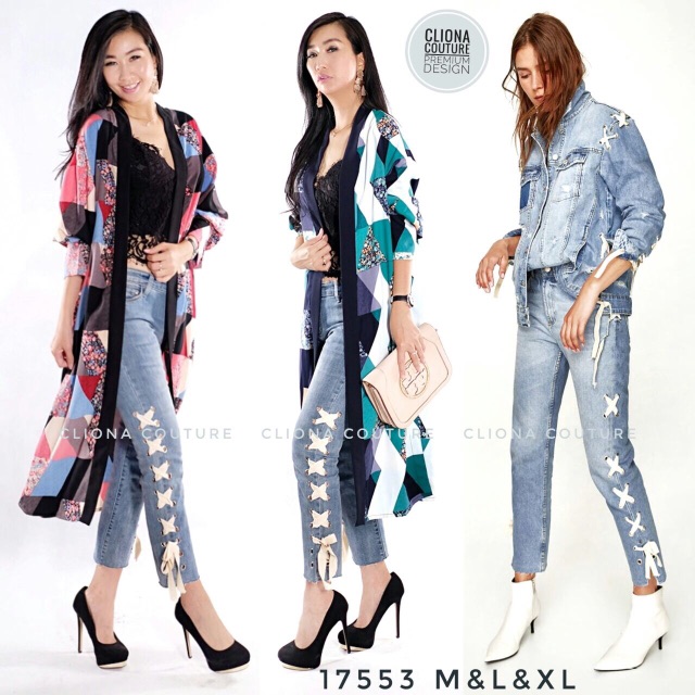 17553: PREMIUM ZARA LACING JEANS/Skinny jeans/jeans wanita/jeans cutbray/flare jeans/jeans bordir