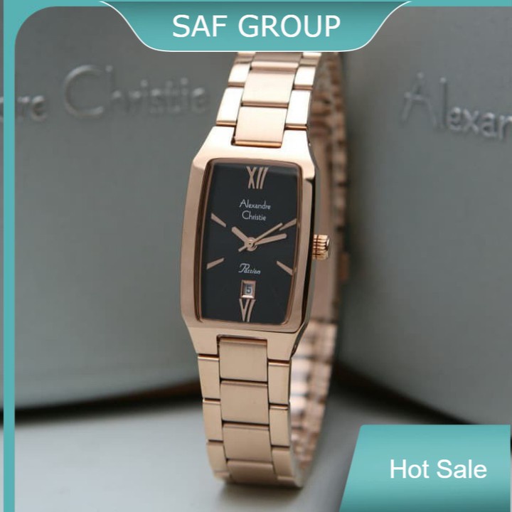 JAM TANGAN WANITA ALEXANDRE CHRISTIE AC 2455 FULL ROSEGOLD PLAT BLACK ORIGINAL by plp
