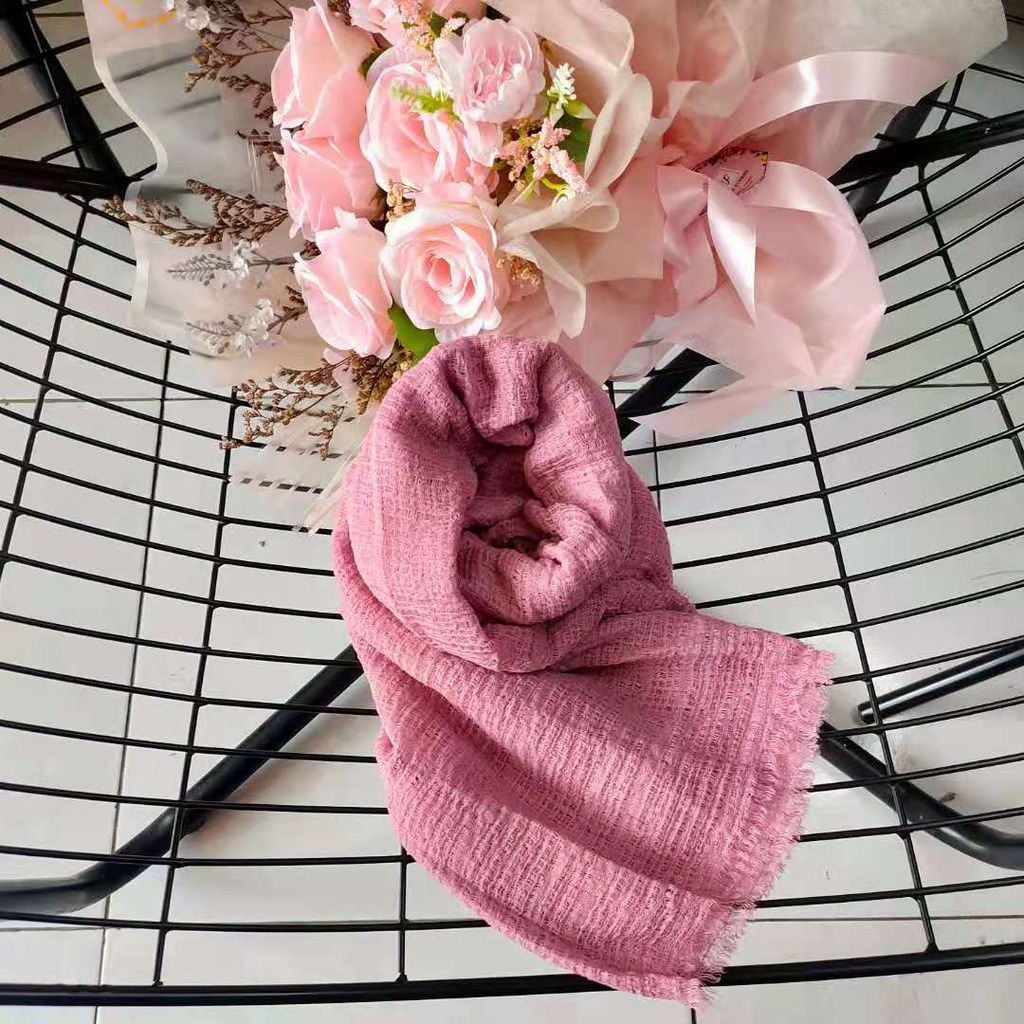 RAJUT TEBAL Pashmina Crinkle Jumbo Premium Tebal Rawis Shawl FULL Jilbab Hijab Kusut Lavanya Mei Chen-Pink