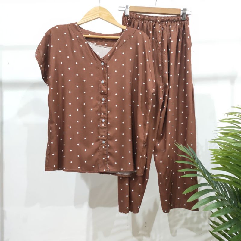 PIYAMA KANCING HITS NON KERAH/V-NECK PIYAMA KANCING BUSUI | PIYAMA RAYON | HOMEWEAR-NK AN