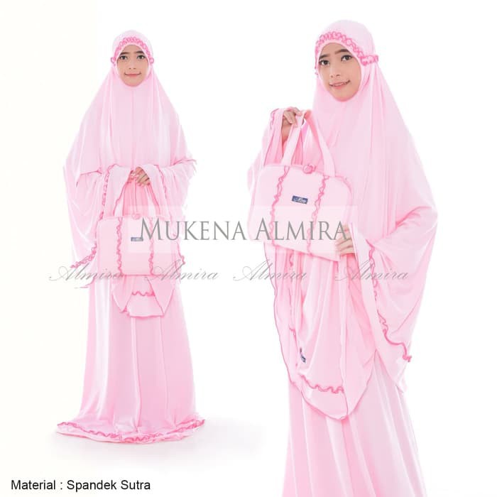 Mukena / Telekung / Sajadah Almira Spandek Sutra - Merah Muda