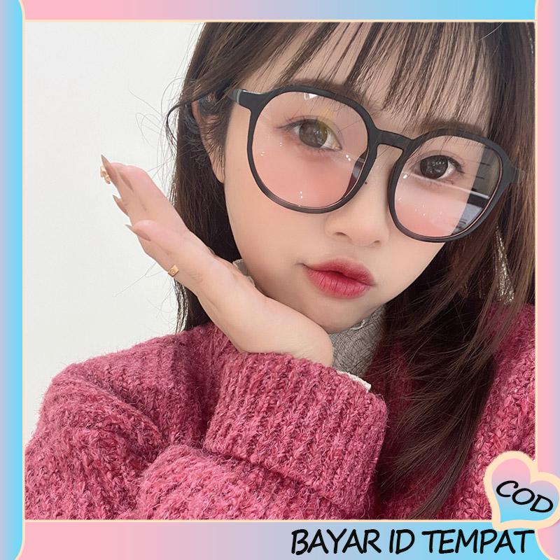 COD❤️ Gradien Pink Blush Glasses Perempuan Anti-biru Warna Cahaya Mengubah Kacamata Bingkai Besar-A.one