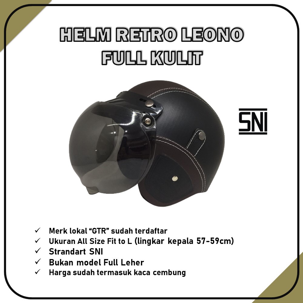 Helm Bogo Retro LEONO Full Kulit Classic Dewasa Murah