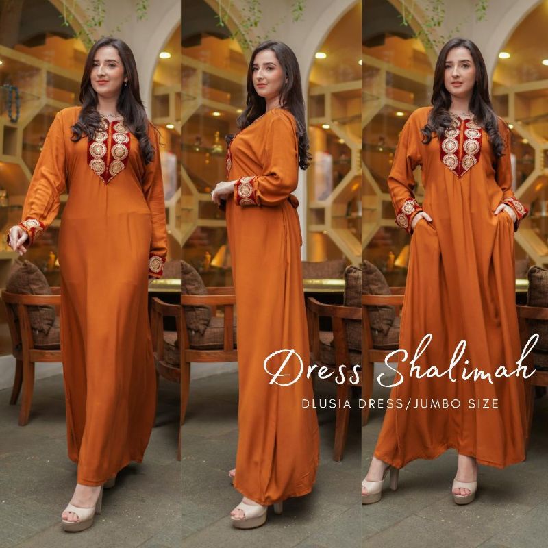 Daster arab Dlusia SHALIMAH Gamis Rayon Maxi Dress Big Size Original