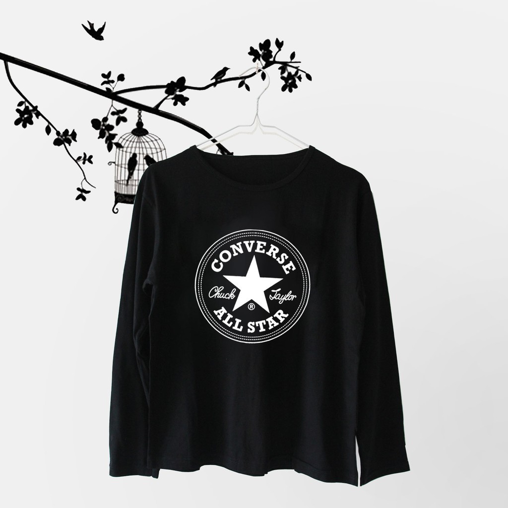 Kaos Cewek ASK Kaos Wanita Lengan Panjang Converse Warna Hitam KAOS DISTRO SD T Shirt