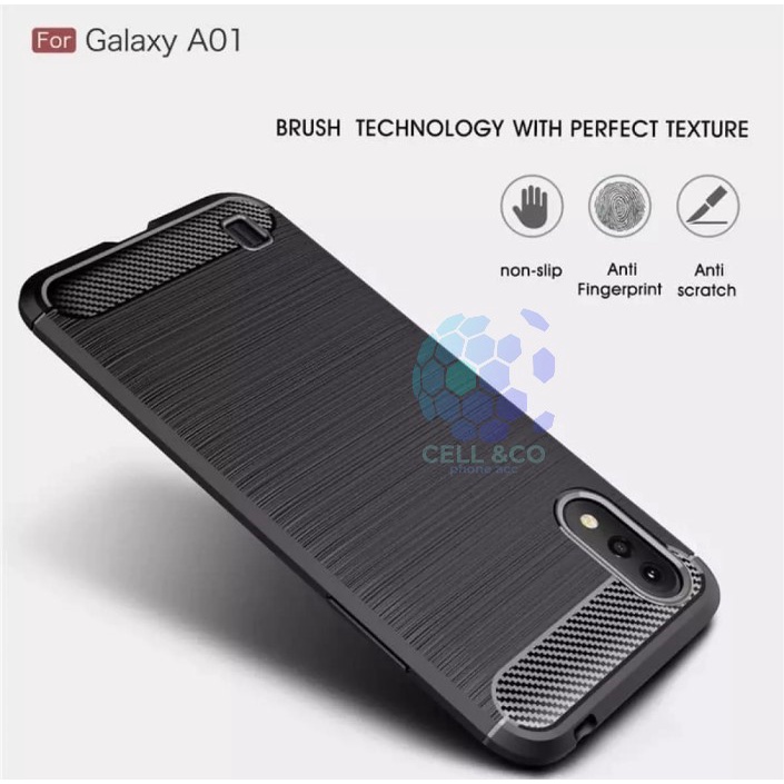 CASE CARBON SAMSUNG A01 casing hp silikon softcase case premium carbon cover