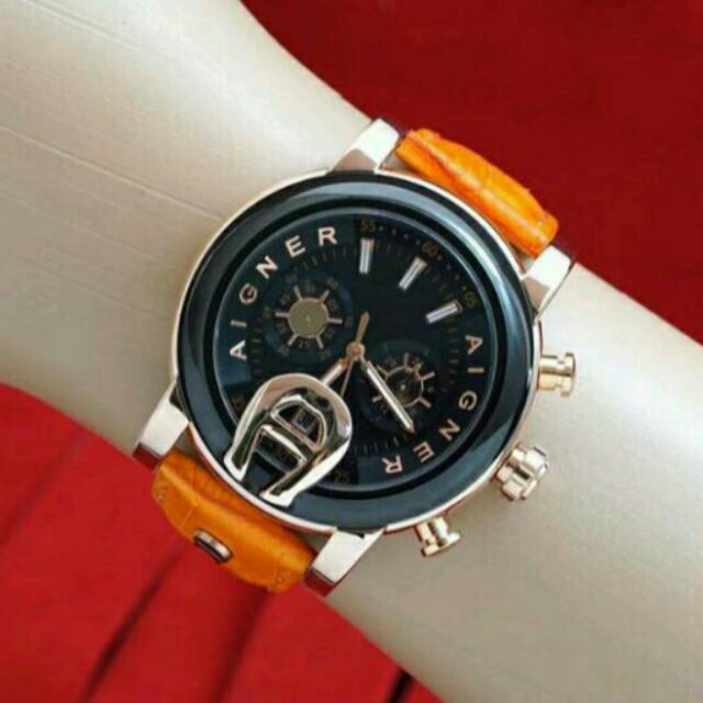 Jam tangan aigner black gold leather orange